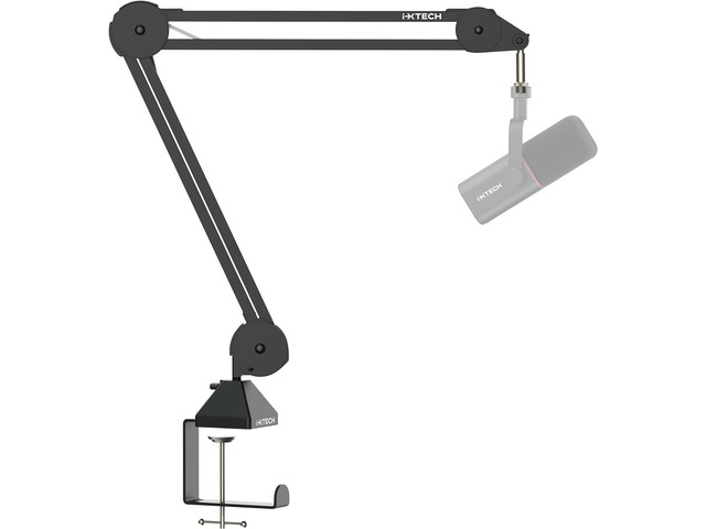 IXTECH Microphone Boom Arm Stand, Heavy Duty Adjustable Mic Stand with Cable Ties, Desk Mount Arm Stand for Gaming Streaming Podcasting