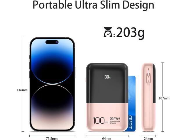JONKUU Mini Power Bank 10000mAh with Built in Cables 22.5W PD USB C Ultra-Fast Large Capacity Portable Charger Compatible with iPhone Samsung...