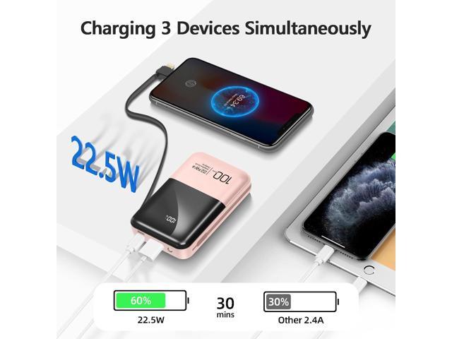 JONKUU Mini Power Bank 10000mAh with Built in Cables 22.5W PD USB C Ultra-Fast Large Capacity Portable Charger Compatible with iPhone Samsung...