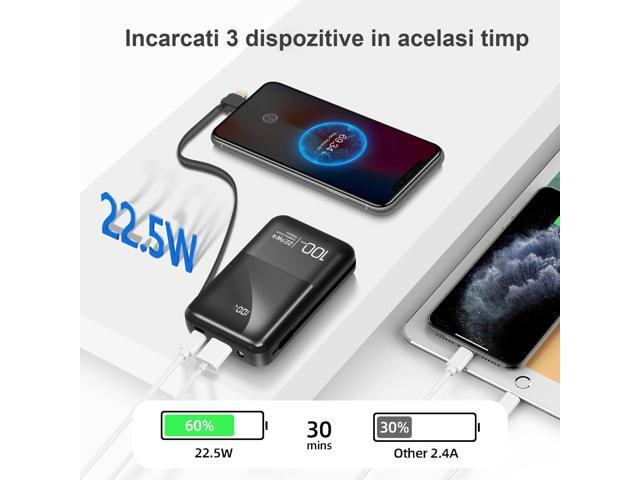 JONKUU Mini Power Bank 10000mAh with Built in Cables 22.5W PD USB C Ultra-Fast Large Capacity Portable Charger Compatible with iPhone Samsung...