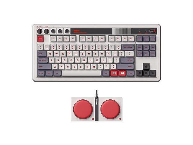 8bitdo retro mechanical keyboard, bluetooth/2.4g/usb-c hot swappable gaming keyboard with 87 keys, dual super programmable buttons for windows and...