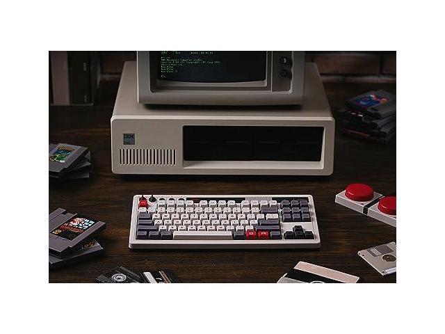 8bitdo retro mechanical keyboard, bluetooth/2.4g/usb-c hot swappable gaming keyboard with 87 keys, dual super programmable buttons for windows and...