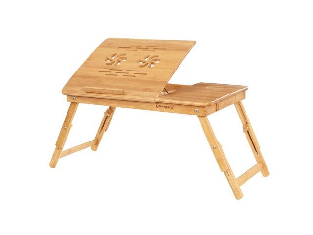 SONGMICS Bamboo Laptop Desk Serving Bed Tray Breakfast Table Tilting Top with Drawer ULLD001 photo