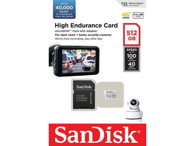 SanDisk 512GB High Endurance Video microSDXC Card with Adapter for Dash Cam and Home Monitoring Systems - C10, U3, V30, 4K UHD, Micro SD Card - 100...
