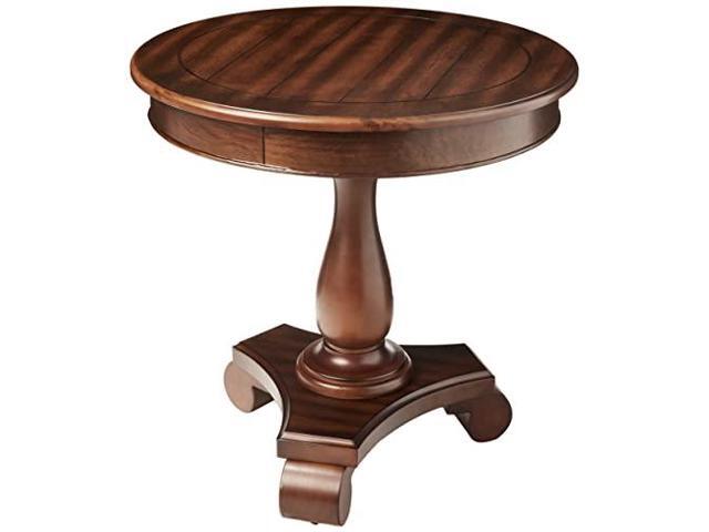 roundhill furniture rene round wood pedestal end table in espresso