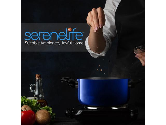 SereneLife Kitchenware Pots & Pans Basic Kitchen Cookware, Black Non-Stick Coating Inside, Heat Resistant Lacquer (20-Piece Set), One Size, Blue