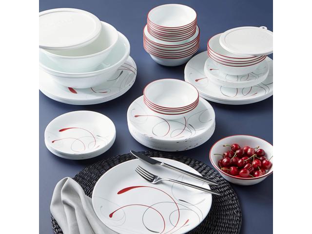 Corelle Vitrelle 78-Piece Service for 12 Dinnerware Set, Triple Layer Glass and Chip Resistant, Lightweight Round Plates and Bowls Set, Splendor