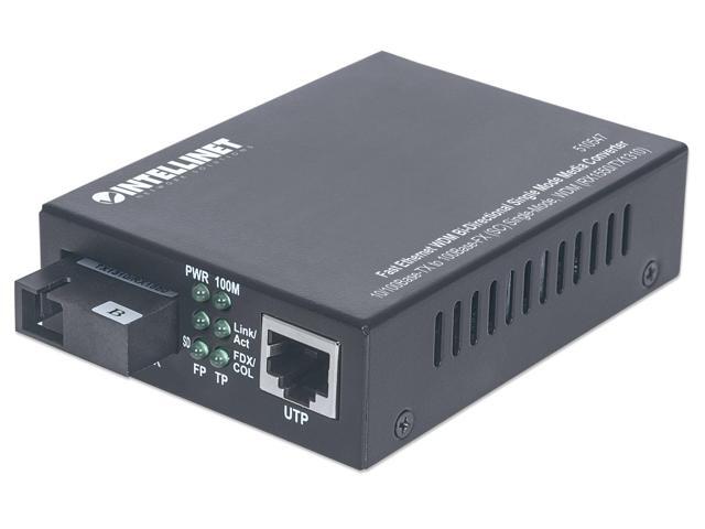 Intellinet Fast Ethernet WDM Bi-Directional Single Mode Media Converter, 10/100Base-TX to 100Base-FX (SC) Single-Mode, 20 km (12.4 mi.), WDM...