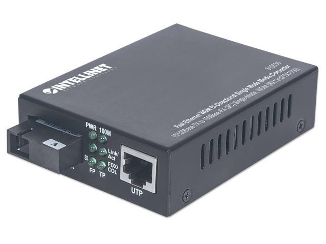 Intellinet Fast Ethernet WDM Bi-Directional Single Mode Media Converter, 10/100Base-TX to 100Base-FX (SC) Single-Mode, 20 km (12.4 mi.), WDM...