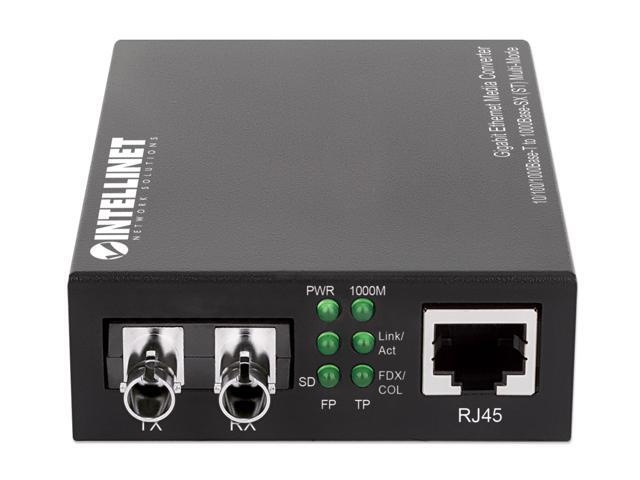Intellinet Gigabit Ethernet Media Converter, 10/100/1000Base-T to 1000Base-SX (ST) Multi-Mode, 550 m (1,800 ft.), Autonegotiation