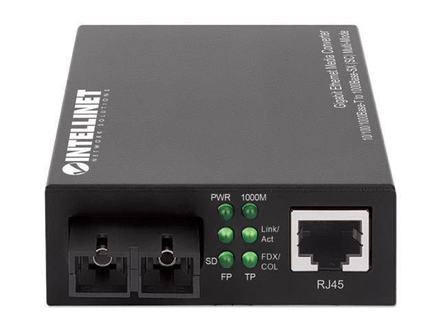Intellinet Gigabit Ethernet Media Converter, 10/100/1000Base-T to 1000Base-SX (SC) Multi-Mode, 550 m (1,800 ft.), Autonegotiation