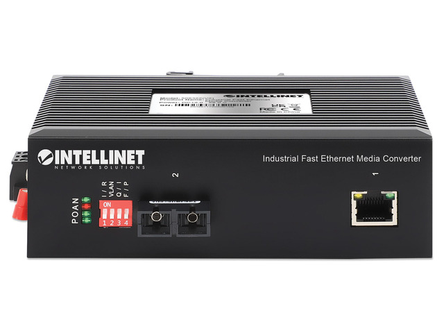 Intellinet Industrial Fast Ethernet Media Converter, 100Base-TX to 100Base-FX (SC) Single-mode, 20 km (12.4 mi.), IP40-rated Metal Housing,...