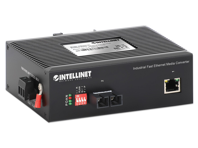 Intellinet Industrial Fast Ethernet Media Converter, 100Base-TX to 100Base-FX (SC) Single-mode, 20 km (12.4 mi.), IP40-rated Metal Housing,...