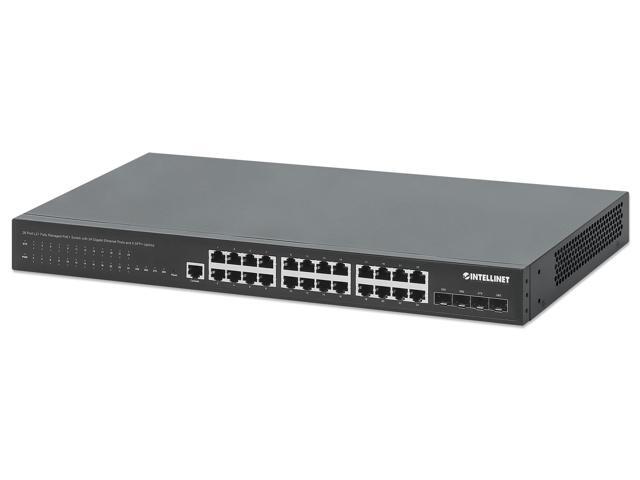 Intellinet 28-Port L2+ Managed PoE+ Switch w/ 24 Gigabit & 4 SFP+ Uplinks, IEEE 802.3at/af Compliant, 370 W PoE Power Budget, Layer 2+/Layer 3...