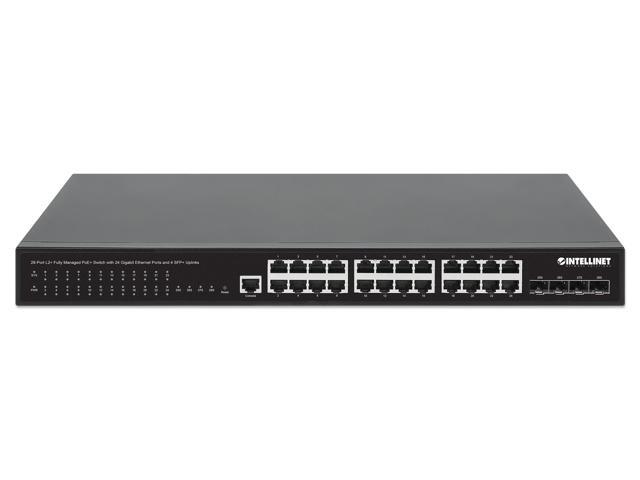 Intellinet 28-Port L2+ Managed PoE+ Switch w/ 24 Gigabit & 4 SFP+ Uplinks, IEEE 802.3at/af Compliant, 370 W PoE Power Budget, Layer 2+/Layer 3...