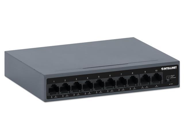 Intellinet 10-Port PoE+ Switch with 8 Fast Ethernet Ports and 2 FE Uplinks, IEEE 802.3at/af (PoE+/PoE) Compliant, 95 W PoE Power Budget, Two 10/100...