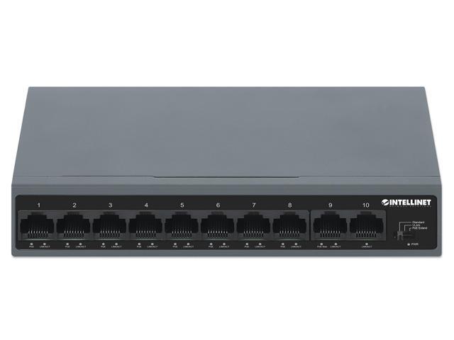 Intellinet 10-Port PoE+ Switch with 8 Fast Ethernet Ports and 2 FE Uplinks, IEEE 802.3at/af (PoE+/PoE) Compliant, 95 W PoE Power Budget, Two 10/100...