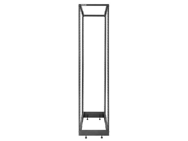 Intellinet 19' 4-Post Open Frame Network Rack, 45U, Depth-Adjustable 22.2 to 40.4 in. Flat Pack, Can Be Bolted to the Floor, Black RAL 9005