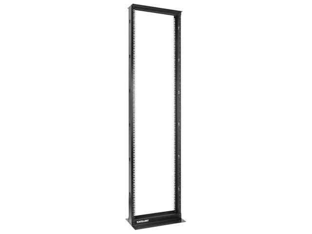 Intellinet 19' 2-Post Open Frame Network Rack, 42U, 9.84 in Depth, Flat Pack, Can Be Bolted to the Floor, Black RAL 9005