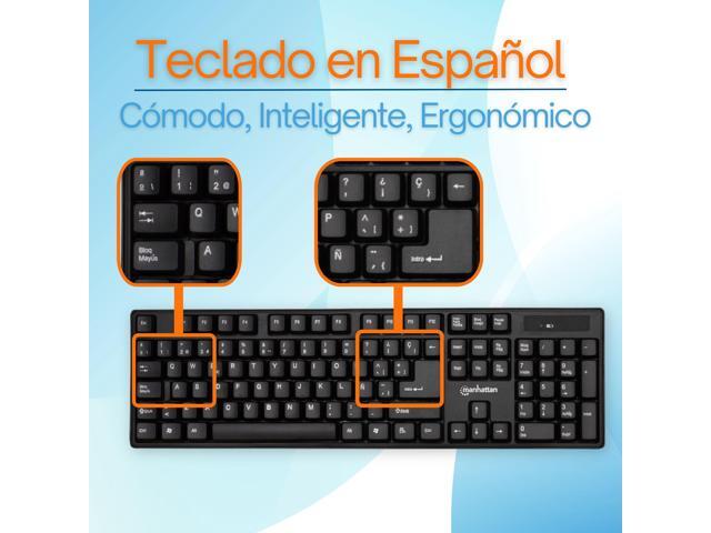 Manhattan Spanish Layout Keyboard Combo de Teclado y Mouse inalámbricos, Juego de Teclado inalámbrico USB de tamaño Completo con dongle de 2.4 GHz...