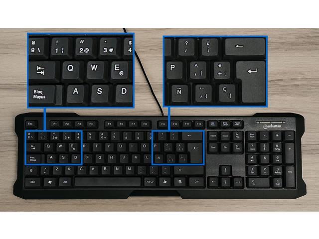 MANHATTAN Teclado USB Mejorado con Distribución en Español Escritura Silenciosa, Diseño Ergonómico, Duradero, Compatible con Windows - 181242
