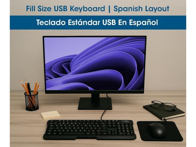 MANHATTAN Teclado USB Mejorado con Distribución en Español Escritura Silenciosa, Diseño Ergonómico, Duradero, Compatible con Windows - 181242