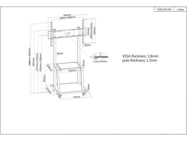 Trolley Mount Stand for TV & Monitors For screens 37 to 100 VESA compatability: all between 200x200 to 800x600mm check the dimensions of the four mounting holes on back of screen to ensure it - image 8