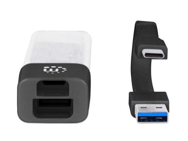 Manhattan 2 in1 4-Port USB Combo Hub - USB-C or USB-A Detachable Cable/Carry Loop - 5 Gbps SuperSpeed USB USB 3.2 Gen 1 181013
