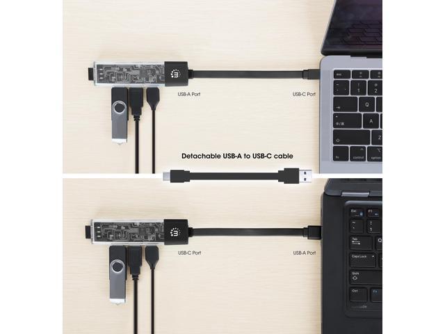 Manhattan 2 in1 4-Port USB Combo Hub - USB-C or USB-A Detachable Cable/Carry Loop - 5 Gbps SuperSpeed USB USB 3.2 Gen 1 181013