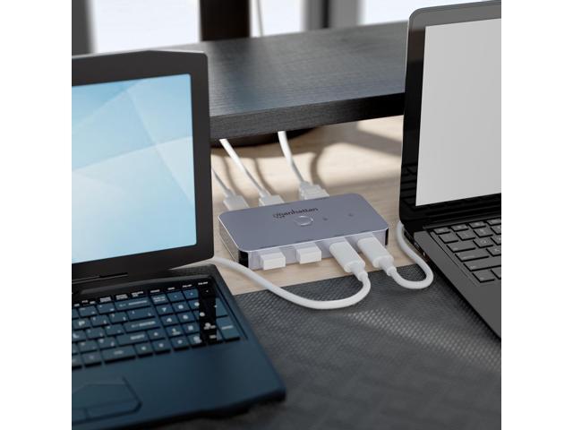 Manhattan 2-Port HDMI USB-C KVM Switch 4K@60Hz, Power Delivery, Compatible with Windows/macOS/Linux, Ideal for Hybrid Workspaces - 154390