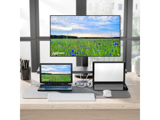 Manhattan 2-Port HDMI USB-C KVM Switch 4K@60Hz, Power Delivery, Compatible with Windows/macOS/Linux, Ideal for Hybrid Workspaces - 154390