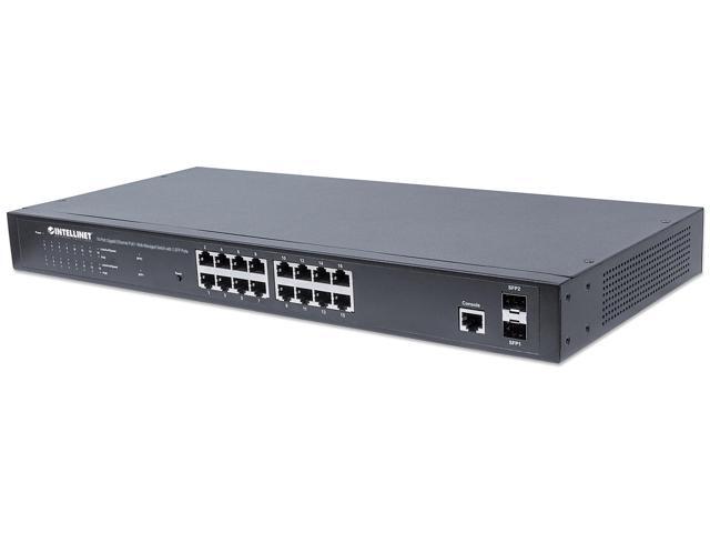 Intellinet 16-Port Gigabit Ethernet PoE+ Layer 2+ Managed Switch with 2 SFP Ports IEEE 802.3at/af (PoE+/PoE) Compliant 374 W, Self-Healing...