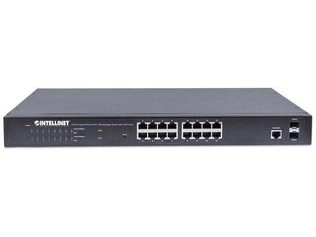 Intellinet 16-Port Gigabit Ethernet PoE+ Layer 2+ Managed Switch with 2 SFP Ports IEEE 802.3at/af (PoE+/PoE) Compliant 374 W, Self-Healing...
