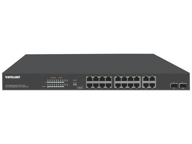 Intellinet 16-Port Gigabit Ethernet PoE+ Switch with 4 RJ45 Gigabit and 2 SFP Uplink Ports IEEE 802.3at/af Power over Ethernet (PoE+/PoE)...