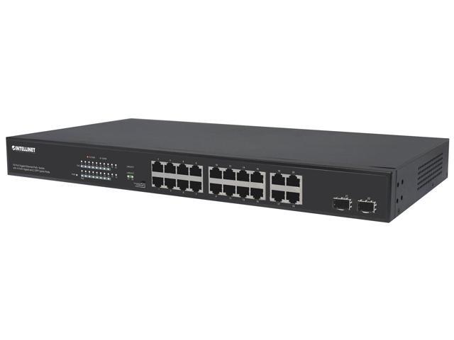 Intellinet 16-Port Gigabit Ethernet PoE+ Switch with 4 RJ45 Gigabit and 2 SFP Uplink Ports IEEE 802.3at/af Power over Ethernet (PoE+/PoE)...