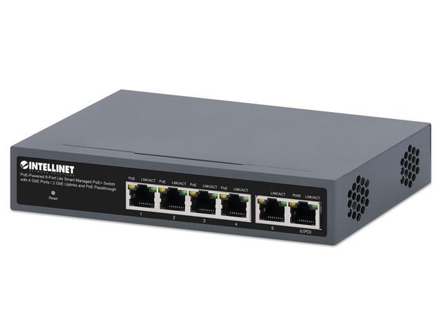 Intellinet PoE-Powered 6-Port Lite Smart Managed PoE+ Switch with 4 GbE PoE+ Ports / 2 GbE Uplinks and PoE Passthrough, IEEE 802.3bt PoE++ 95 W PoE...