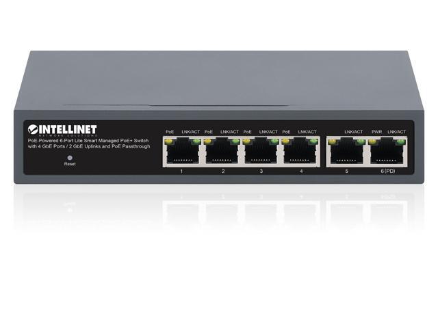 Intellinet PoE-Powered 6-Port Lite Smart Managed PoE+ Switch with 4 GbE PoE+ Ports / 2 GbE Uplinks and PoE Passthrough, IEEE 802.3bt PoE++ 95 W PoE...
