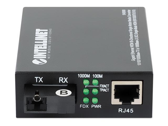 Intellinet Gigabit Ethernet WDM Bi-Directional Single Mode Media Converter, 10/100/1000Base-TX to 1000Base-LX (SC) Single-Mode, 20 km (12.4 mi.),...