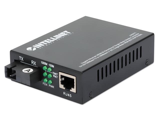 Intellinet Gigabit Ethernet WDM Bi-Directional Single Mode Media Converter, 10/100/1000Base-TX to 1000Base-LX (SC) Single-Mode, 20 km (12.4 mi.),...