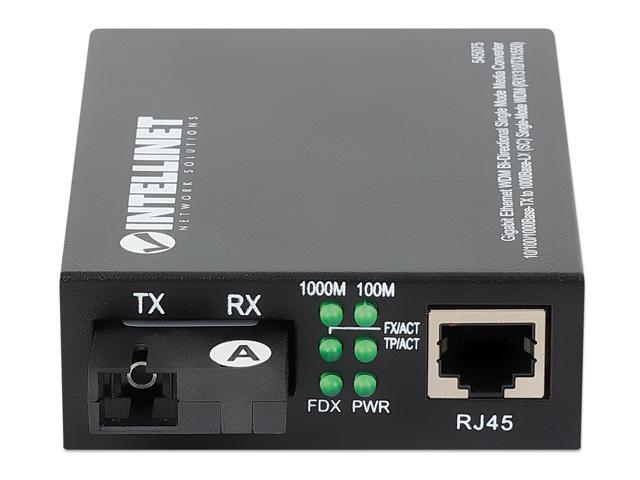 Intellinet Gigabit Ethernet WDM Bi-Directional Single Mode Media Converter, 10/100/1000Base-TX to 1000Base-LX (SC) Single-Mode, 20 km (12.4 mi.),...