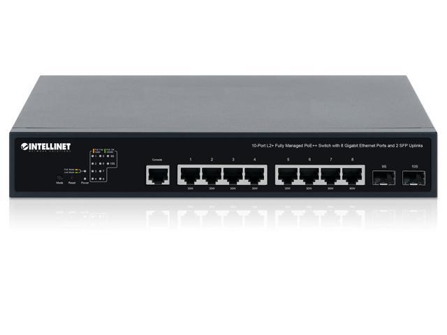 Intellinet 10-Port L2+ Fully Managed PoE++ Switch with 8 Gigabit Ethernet Ports and 2 SFP Uplinks 2 x 90 W IEEE 802.3bt (4PPoE) Ports, 6 x 30 W...