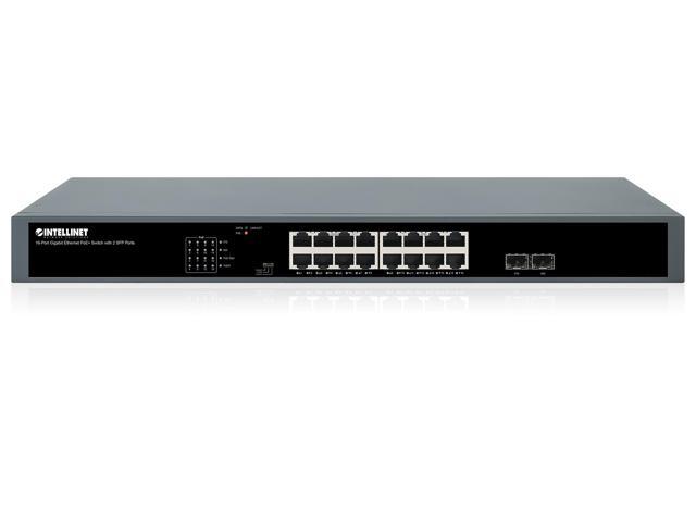 Intellinet 18-Port Extend-Mode Gigabit Ethernet 250 W PoE+ Switch with 2 SFP Ports Two 1G SFP Slots, Self-Healing Network, PD Alive, PoE Watchdog...