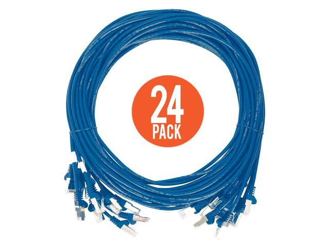 Intellinet Cat6 U/UTP Slim Network Patch Cable, 0.5 ft., Blue, 24-Pack, 10G, 250 MHz, 100% Copper, 30 AWG, RJ45, Stranded, Snag-free, Gold-plated...