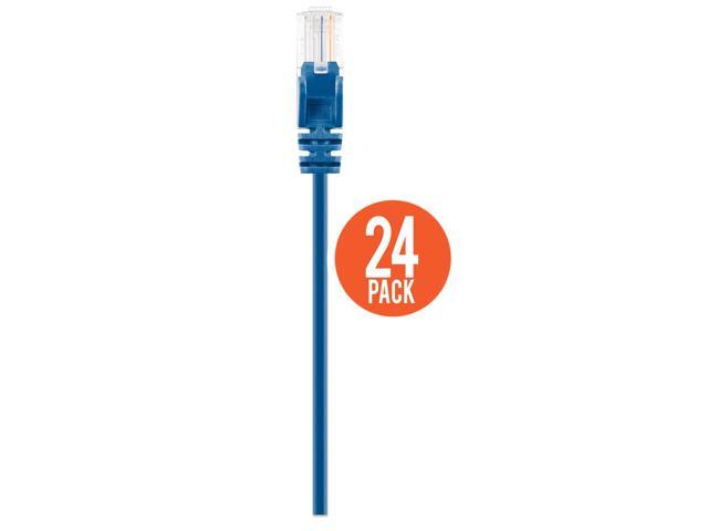 Intellinet Cat6 U/UTP Slim Network Patch Cable, 0.5 ft., Blue, 24-Pack, 10G, 250 MHz, 100% Copper, 30 AWG, RJ45, Stranded, Snag-free, Gold-plated...