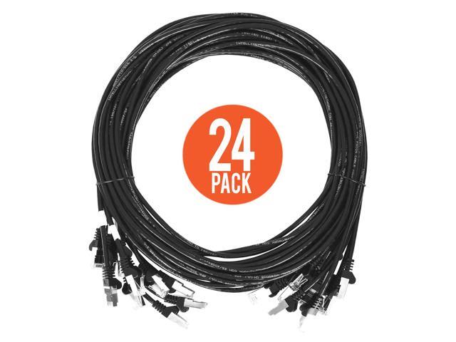 Intellinet Cat6 U/UTP Slim Network Patch Cable, 0.5 ft., Black, 24-Pack, 10G, 250 MHz, 100% Copper, 30 AWG, RJ45, Stranded, Snag-free, Gold-plated...