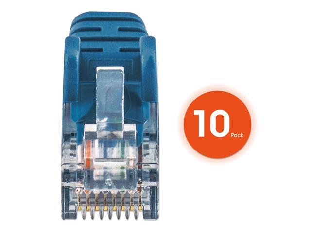 Intellinet Cat6 U/UTP Slim Network Patch Cable, 20 ft., Blue, 10-Pack, 10G, 250 MHz, 100% Copper, 30 AWG, RJ45, Stranded, Snag-free, Gold-plated...