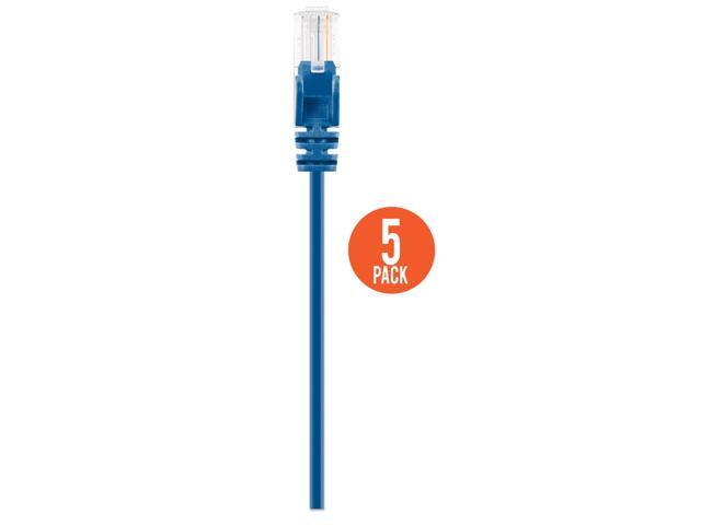 Intellinet Cat6 U/UTP Slim Network Patch Cable, 25 ft., Blue, 5-Pack, 10G, 250 MHz, 100% Copper, 30 AWG, RJ45, Stranded, Snag-free, Gold-plated...
