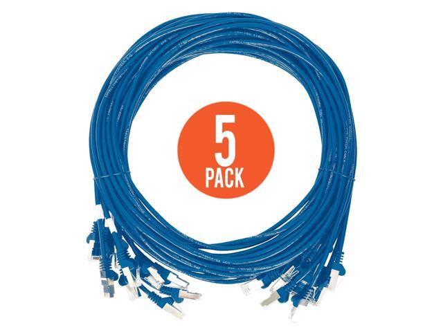 Intellinet Cat6 U/UTP Slim Network Patch Cable, 25 ft., Blue, 5-Pack, 10G, 250 MHz, 100% Copper, 30 AWG, RJ45, Stranded, Snag-free, Gold-plated...