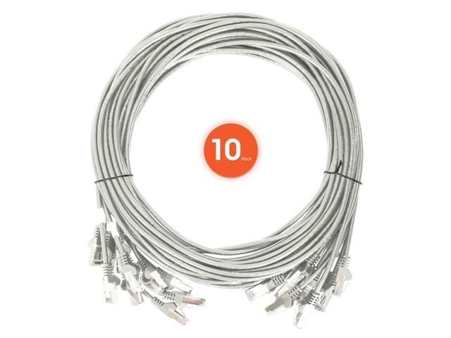 Intellinet Cat6 U/UTP Slim Network Patch Cable, 1 ft., Gray, 10-Pack, 10G, 250 MHz, 100% Copper, 30 AWG, RJ45, Stranded, Snag-free, Gold-plated...