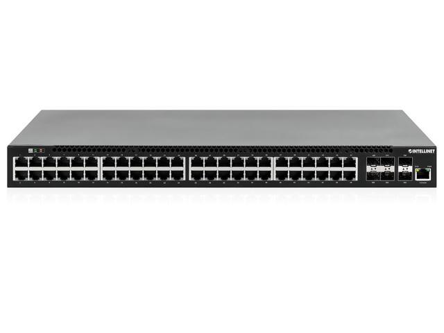 Intellinet 54-Port L3 Fully Managed PoE+ Switch with 48 Gigabit Ethernet Ports and 6 SFP+ Uplinks, 850W, PoE Management, Self-Healing Networks, PD...